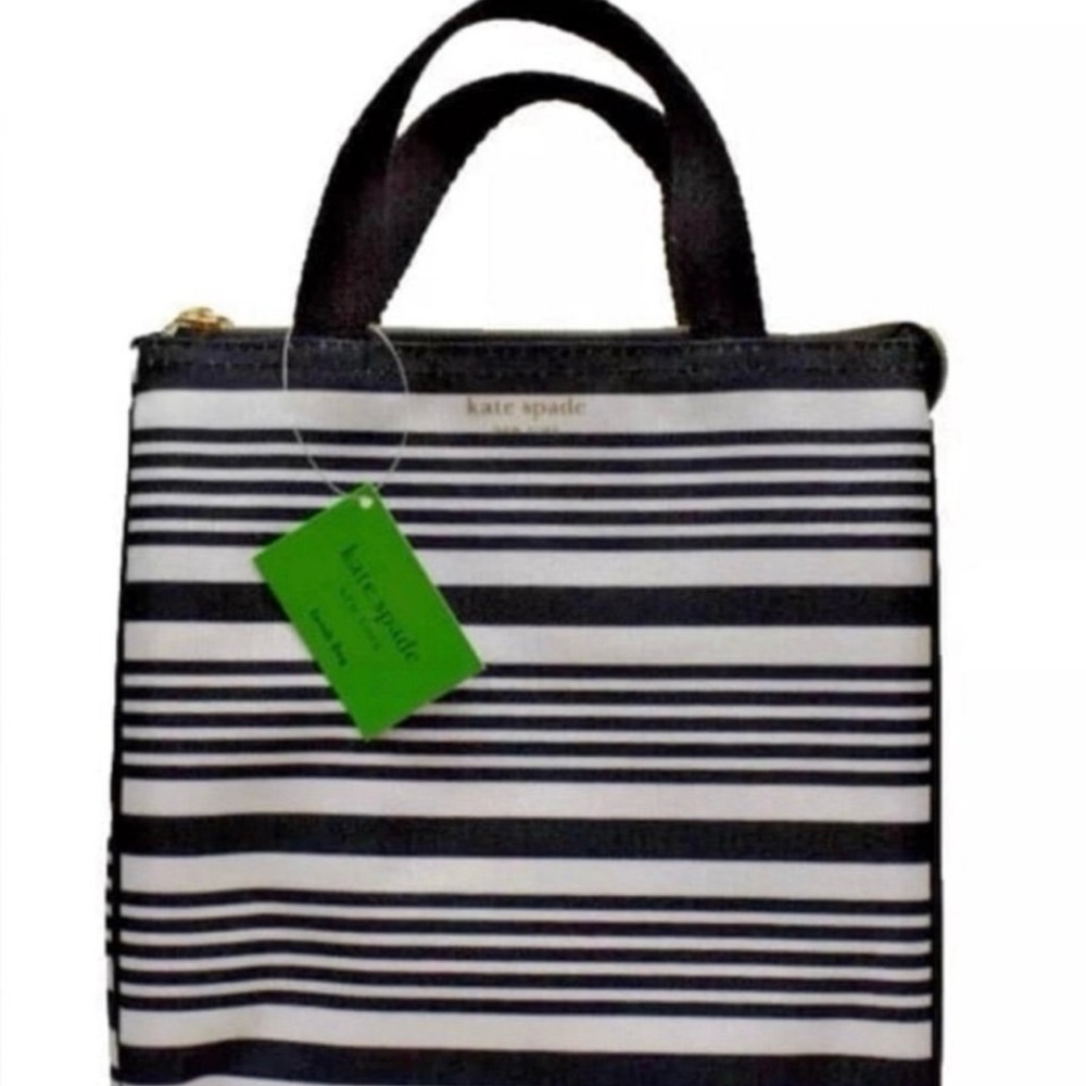 Kate Spade New York Black White Striped Insulated Lunch Bag